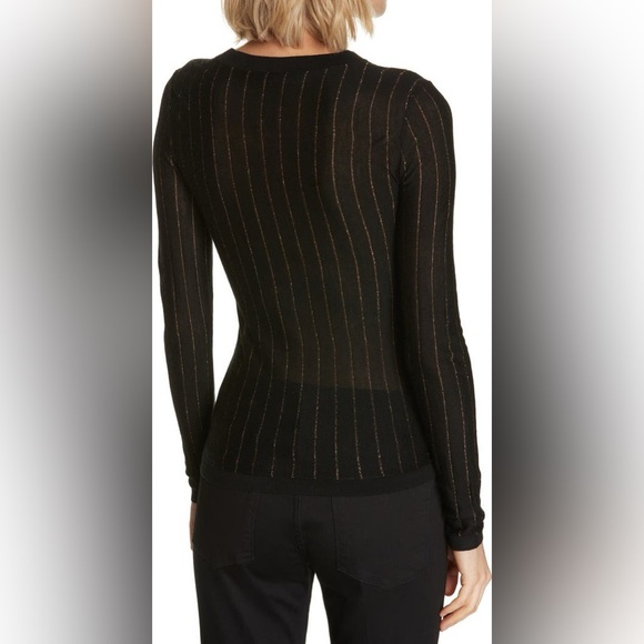 FRAME Striped Metallic Wool-blend Long-sleeve Top Black & Gold Size Small - Picture 2 of 8